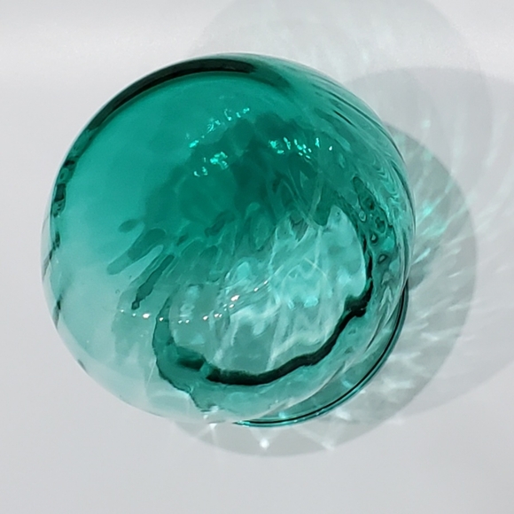 Vntg 5" Peacock Turquoise Optic Swirl Squat Vase - Picture 8 of 13